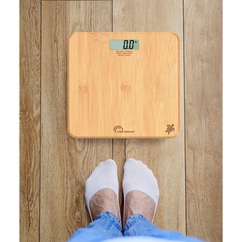 Little balance balance numérique personnelle Turtle Bamboo, rechargeable USB-C, brun clair, 150 kg